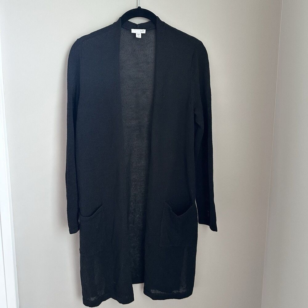 J Jill Open Cardigan Women's Small Black Lightweight Lagenlook Minimalist Mature